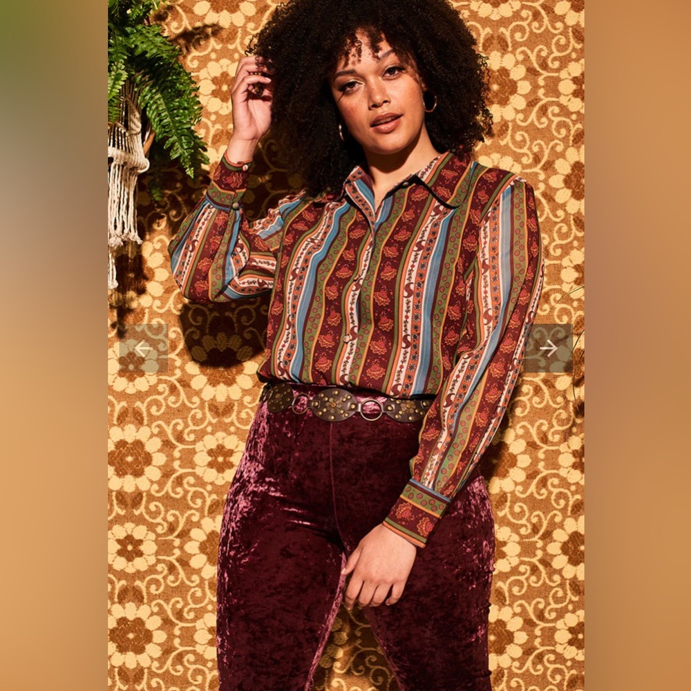 Hippie Shake Viola Lee Floral Stripe Sheer Blouse NEW